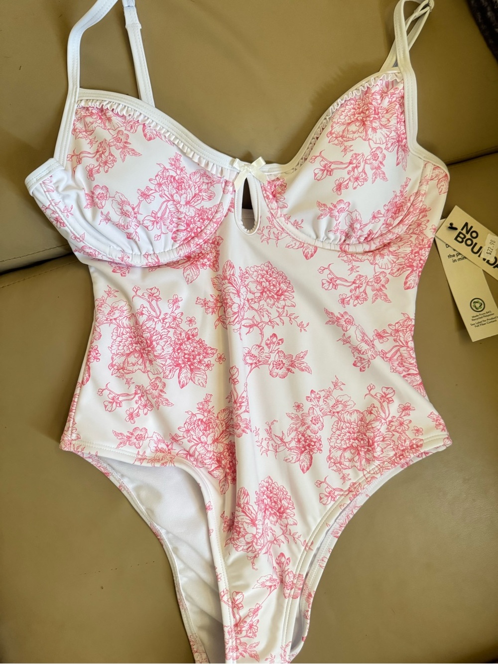 White One-Piece Swimsuit with Pink Floral Print